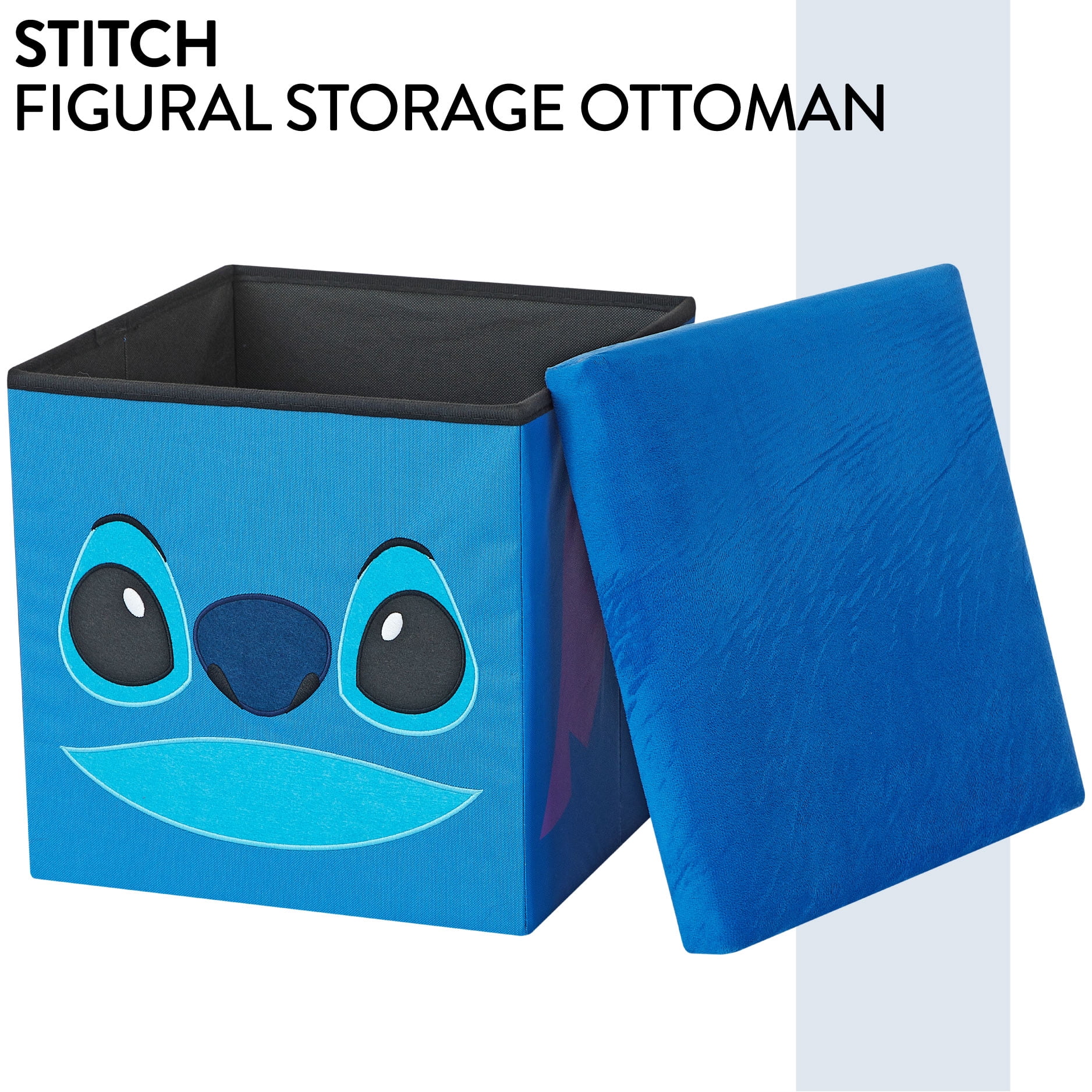 Disney Stitch Kids' Storage Ottoman, Blue, 15" x 15" x 15" - Multi-Purpose and Collapsible