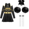 thumbnail image 5 of TiaoBug Womens Cheer Leader Costume Cheering Uniform Long Sleeve Dress with Stockings Black B M, 5 of 7