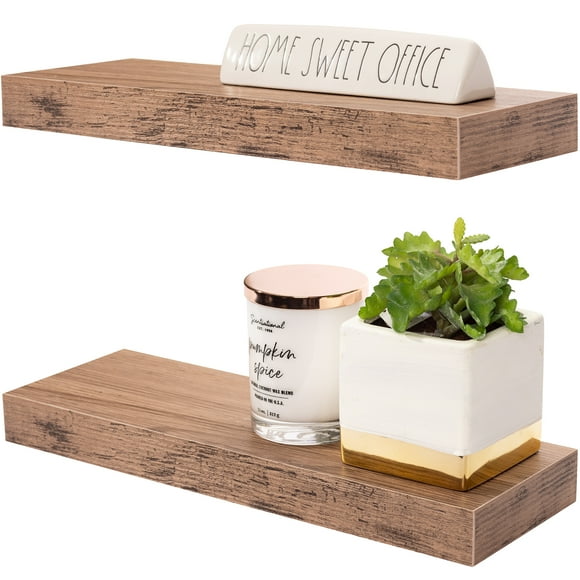 Sorbus Floating Shelf Set — Rustic Wood Hanging Rectangle Wall Shelves — Perfect for Home Décor, Trophy Display, Photo Frames, and More (2-Pack, Mahogany)