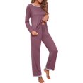 thumbnail image 3 of Women's Long Sleeve Sleepwear Soft Crew Neck Pyjama Set,Purple Red, 3 of 5
