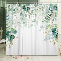 Green Eucalyptus Shower Curtain, Plant Leaf Herbs Spring Nature Waterproof Fabric Machine Washable with Hooks for Bathroom Bathtub Decor 72Wx84H