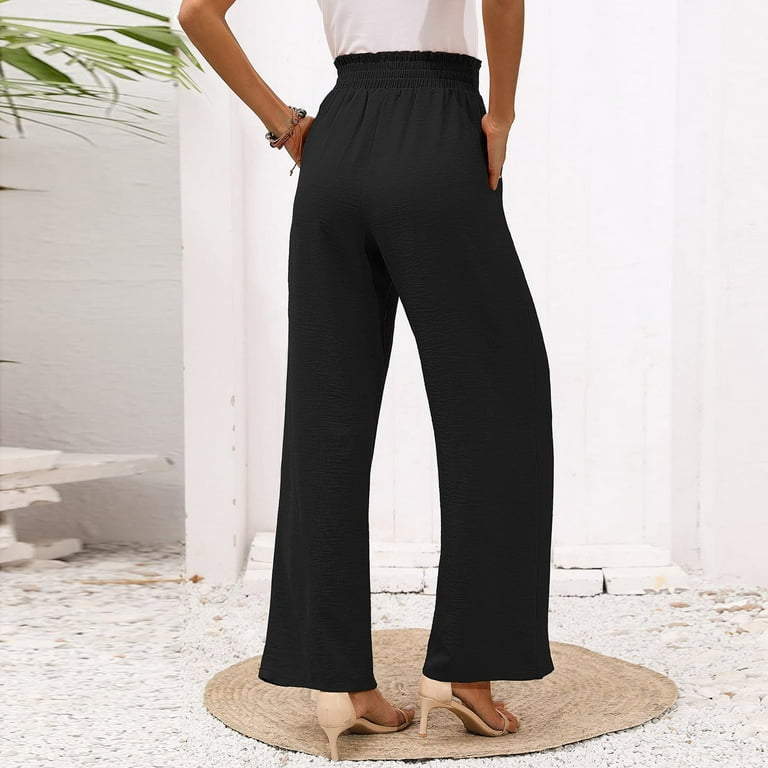 Women's Fashion Wide Leg Pants Summer Casual High Waisted Boho Palazzo Pants  Baggy Lounge Trousers with Pockets 
