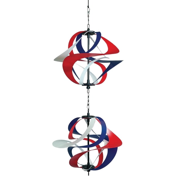 In the Breeze 2477 — Red, White and Blue Poly Double Vortex Spinner — Mesmerizing and Colorful Hanging Wind Spinner