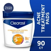 Clearasil Stubborn Acne Control 5 In1 Daily Cleansing Face Pads, 90 Ea, 3 Pack