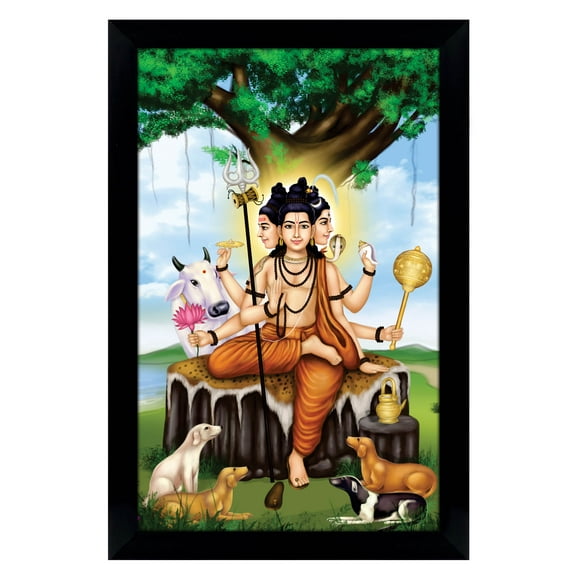 IBA Indianbeautifulart Wall God Photo Frame Sri Guru Dattatreya Home Decor Religious Poster With Frame God Photo Frame For Gift Purpose