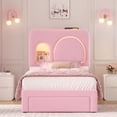 thumbnail image 2 of Hiphuta Twin Size Bed Frame with RGB LED and Power Outlets, Velvet Upholstered Platform Bed with Drawer and Side Storage, Pink, 2 of 8