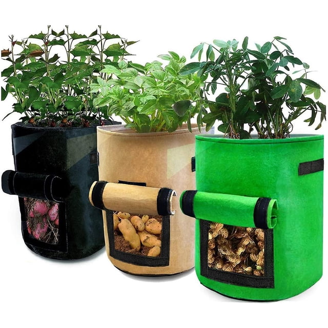 Bolsas de cultivo de papas Paquete de 3 Bolsas de cultivo de papas de 10 galones Bolsas de cultivo de vegetales de flores para papas, tomates, zanahorias WD.WDQZL Hogar
