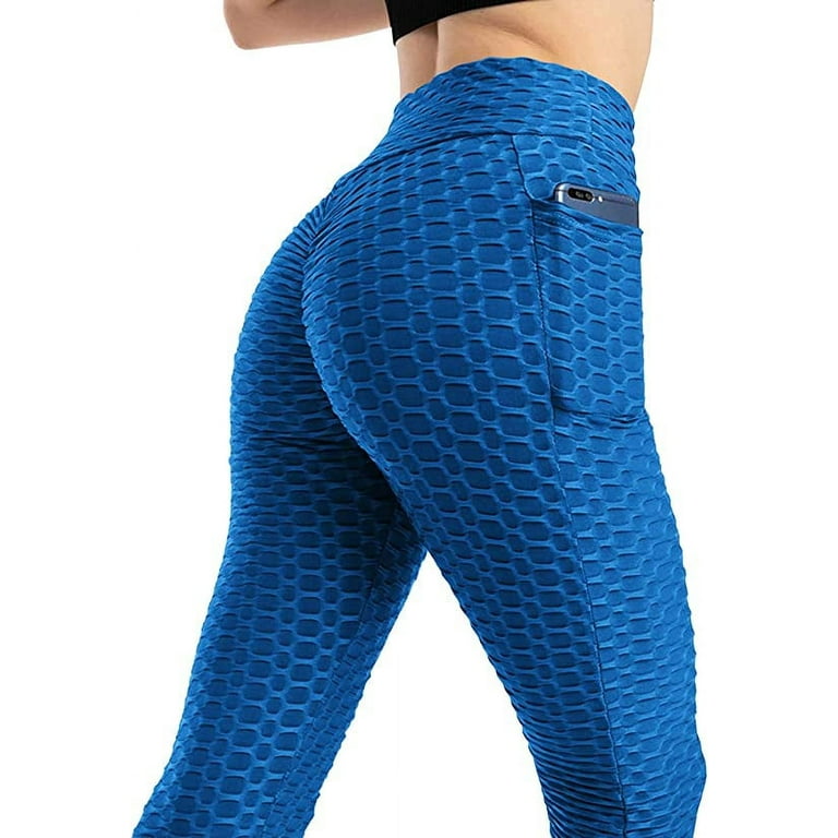 Remikst Women's Bubble Hip Butt Lifting Honeycomb Textured Leggings Tummy  Control High Waist Pocket Sport Tights Yoga Pants