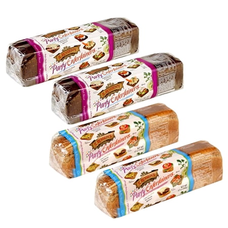 Rosens Cocktail Rye Bread, Case of 4 Loaves, 2 each of Caraway and Pumpernickel, 12 oz each loaf