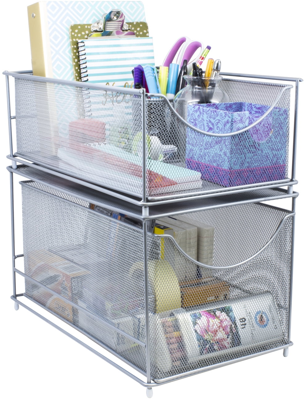 Sorbus 2-Tier Mesh Drawer Organizer with Pull Out Drawers, Silver