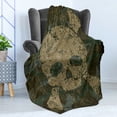 thumbnail image 4 of Camo Soft Flannel Fleece Throw Blanket, Abstract Texture Skull and Crossbones Pattern Aged Rusty Grunge Style, Cozy Plush for Indoor and Outdoor Use, 50" x 70", Dark Green Khaki Cream, by Ambesonne, 4 of 5