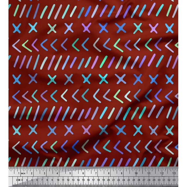 Soimoi Rouge Georgette Viscose Tissu Mathématique Symbole Impression Couture Tissu Yard 42 Pouces de Large