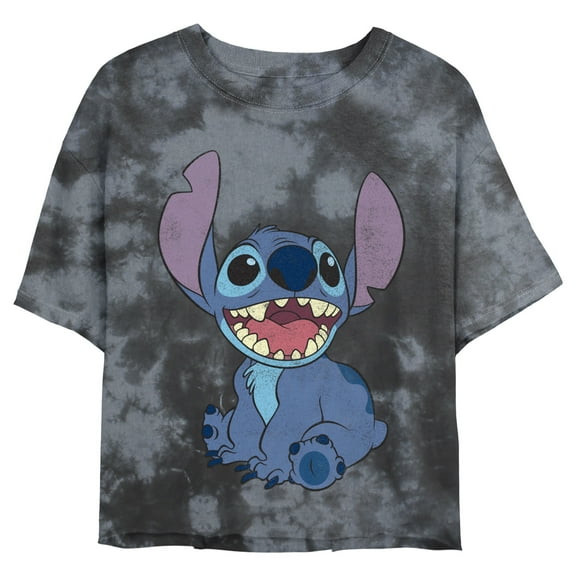 Junior's Lilo & Stitch Sitting Happily Graphic Crop T-Shirt Black/Charcoal Large