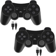 2 Pack Generic 6-Axis Gamepad Controllers Compatible with Playstation 3 - with 2 pcs Charging Cables (Black)