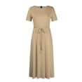 thumbnail image 3 of Jzuxvd Short Sleeve Maxi Dress Casual Plus Size Crewneck Long Dress Elegant Formal A Line Smocked Flowy Party Dress Khaki 3XL, 3 of 4