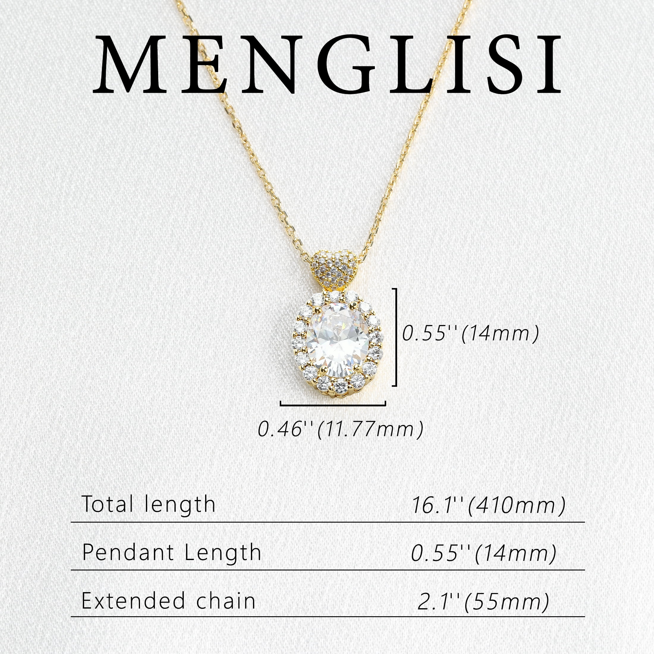 MENGLISI Clear Cubic Zirconia Oval Halo Pendant Necklace for Women, 14K Gold Plated Copper