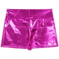 thumbnail image 5 of TiaoBug Womens Metallic Booty Shorts High Waisted Shiny Rave Bottoms Dance Festival Costumes Hot Pink L, 5 of 7