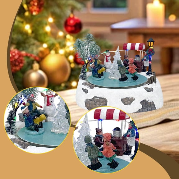 Pista de patinaje de mesa con navideña y centro de mesa de patinaje para niños, caja de música con escena de nieve musical iluminada para