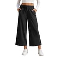 thumbnail image 3 of HomeDM Capris Pants for Women Wide Leg Drawstring Loose Pants Black Lounge Trousers with Pockets for Athletic Work Size L, 3 of 7