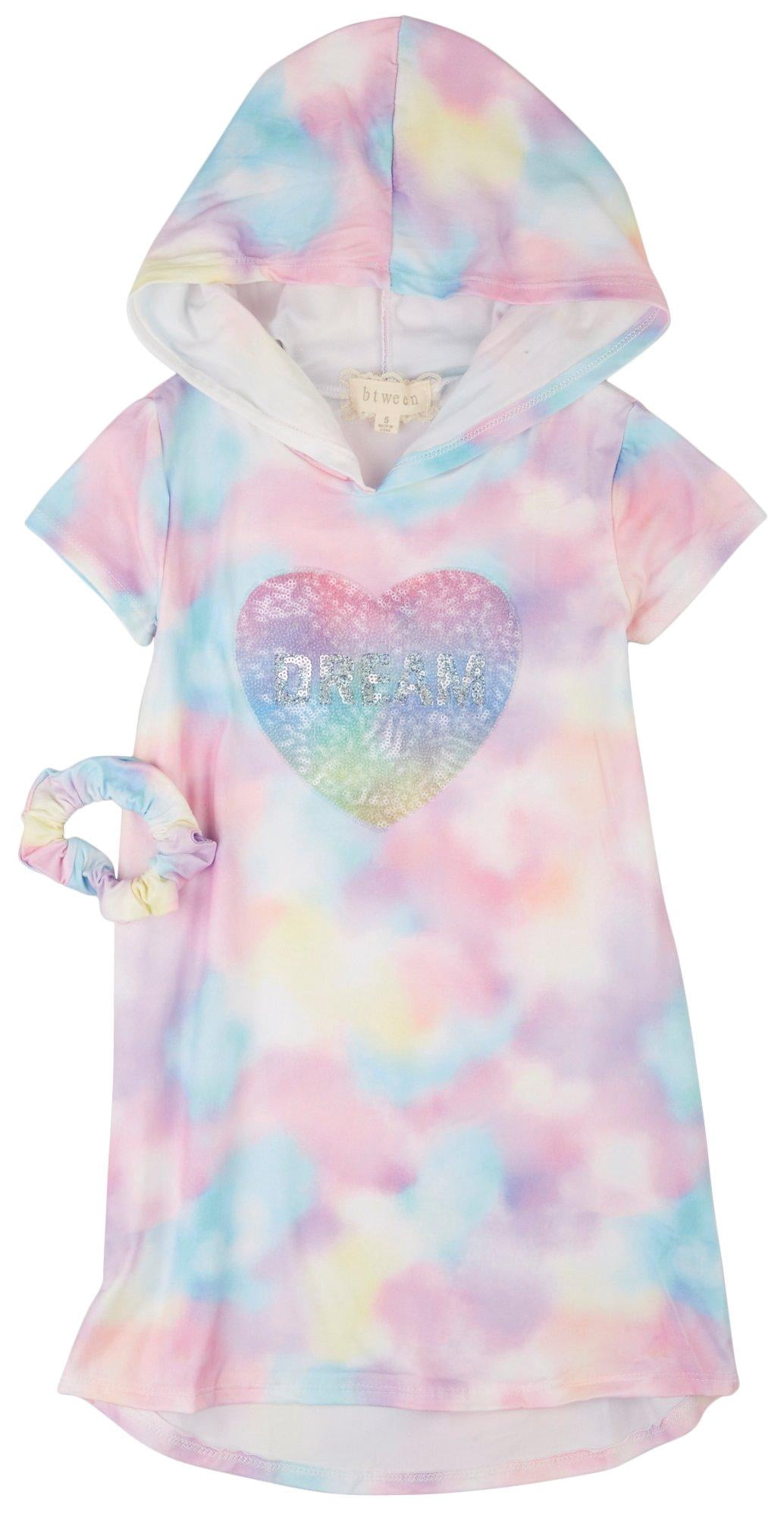 Girls Dream Sequin Tie Dye Hooded Dress 