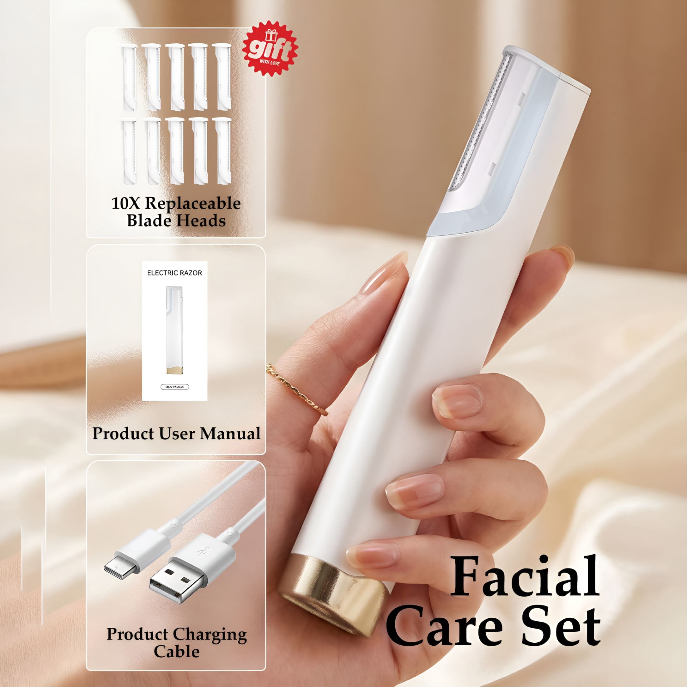 EXLEAF Dermaplaning for Women Face-Rechargeable Dermaplane Razor for Women Face,3-Speed Adjustment&White Led Light,10 Replacement Blades