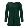 thumbnail image 3 of Pntutb Womens Solid Round Neck Button Pleated Pullover Long Sleeve Top Blouse Green S, 3 of 5