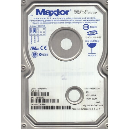 5A300J0  Code RAM51VV0  NGDD  Maxtor 300GB IDE 3.5 Hard Drive price history on PriceWatchPro