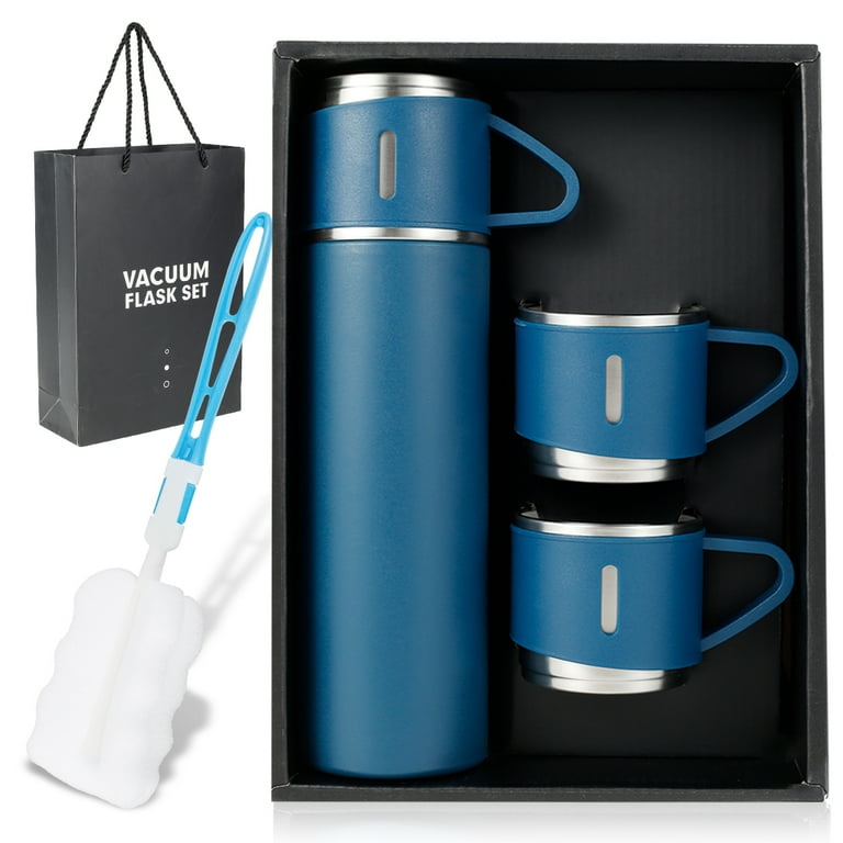  WAASS Vacuum Insulated Thermos Gift Set - Hot and Cold Travel  Flask with Cup Lid - Perfect for Hot Coffee & Tea - Gifting Flask Water  Bottle Set with 2 Thermos