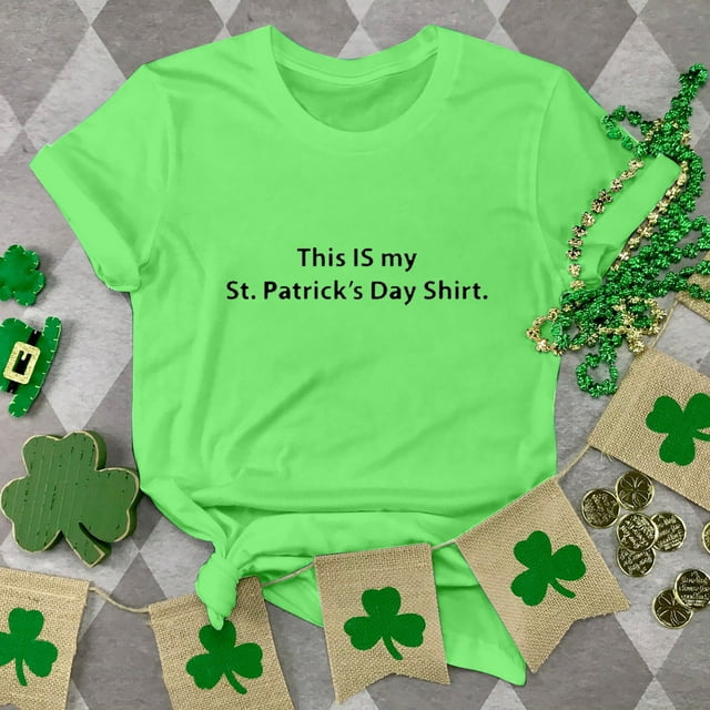 T-shirt de la Saint-Patrick pour Femmes, Col Rond, Manches Courtes, Imprimé Arbre de Noël