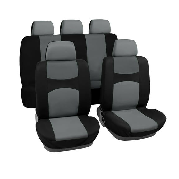 Universal Fit Full Set Car Seat Cover Kit Flat Cloth Fabric Seat Protector Pad for Most Vehicle Truck SUV Black Gray