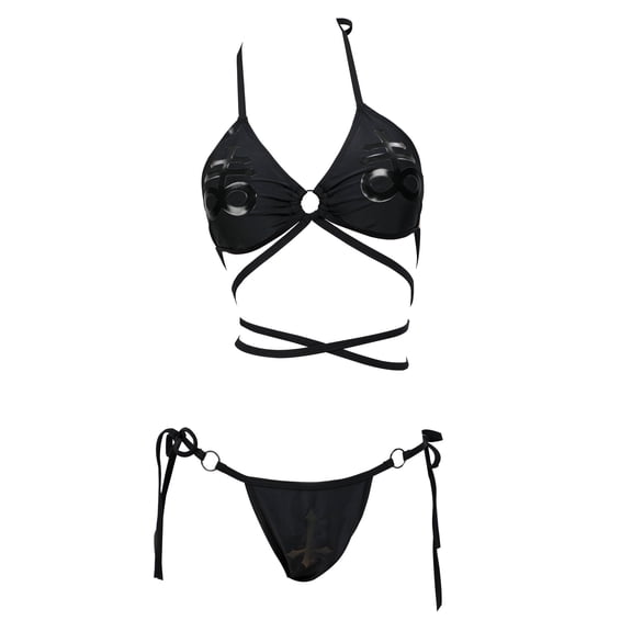 MEOWCOS Gothic Dark Style Bikini Sets for Women Two Piece Swimsuit with Black Devil Print, M