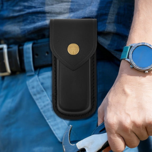 1/2Pcs Leather Knife Sheath 5.51" Leather Pocket Knife Sheath with Hole for Folding Cutter Camping Outdoor Black