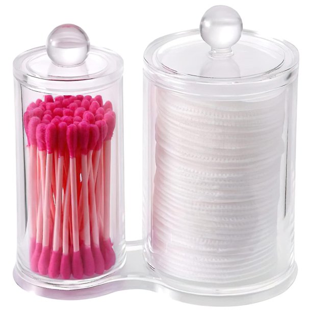 Organizador de maquillaje Soporte para almohadillas de algodón Separador de frascos de hisopos con 2 secciones, Botes de ba?o, Frascos de ba?o para bolas de algodón, Hisopos de algodón, Rondas de algodón LingWen 1327534108378