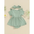 thumbnail image 3 of FEORJGP Infant Baby Girl Romper Dress 0 3M 6M 9M 12M 18M Newborn Short Sleeve Jumpsuit Solid Color Ribbed Ruffled Round Neck Bodysuit Dress with Bow Her Solid Cute Daily Clothes for Vacation, 3 of 8