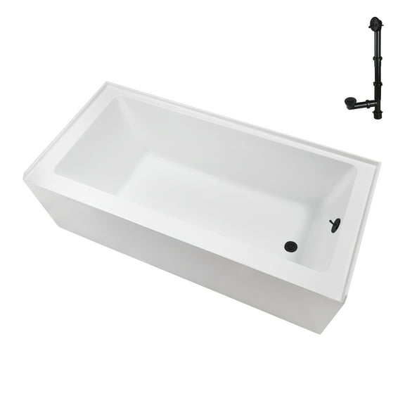 Streamline NAL-5580-BL 60 in. x 32 in. Acrylic Right-Hand Drain Alcove Bathtub in Glossy White With External Drain in Matte Black
