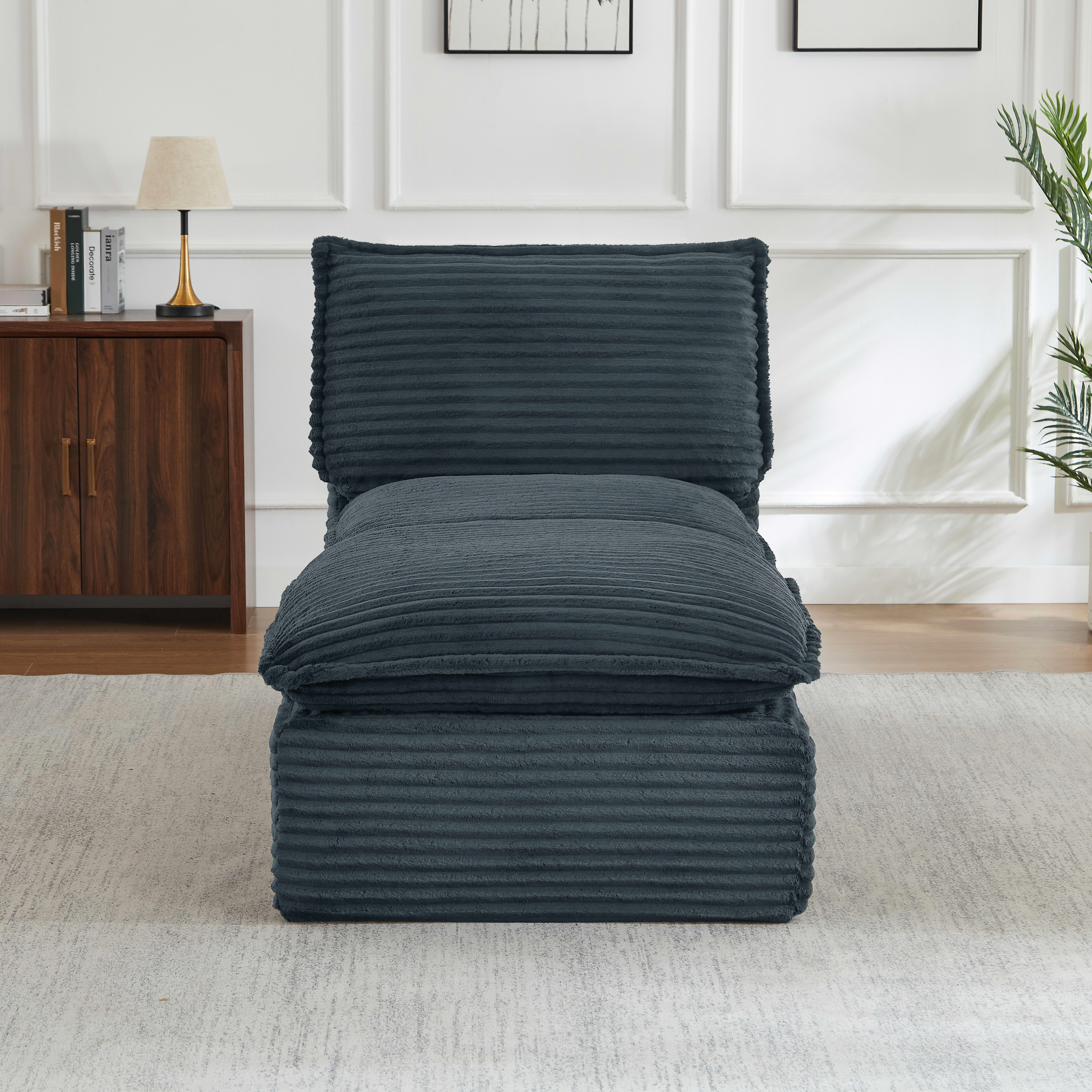 MAYEERTY Corduroy Boneless Loveseat, Soft Convertible Chaise Lounge for Living Room, Dark Gray