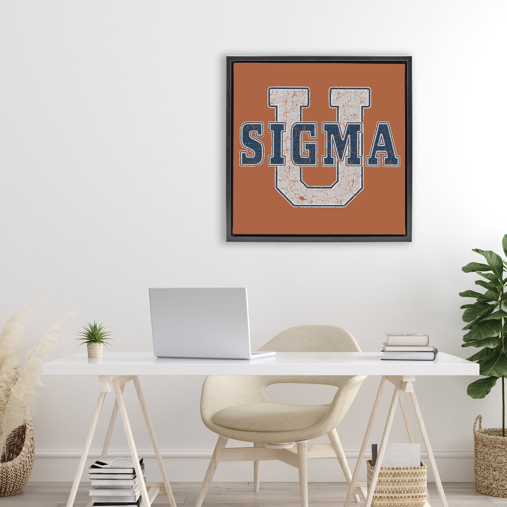 Stupell Industries Sigma University on Brown Black Framed Floater Canvas Wall Art, design by Grotto Studios