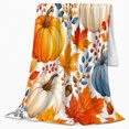 thumbnail image 2 of Autumn Harvest Pumpkin Watercolor Pumpkin Maple Leaf Design, Cozy Friendship Quote Scene, Warm Flannel Blanket for Living Room and Reading Nook, Art Lovers Thanksgiving Gift, Artistic Home Decor, 2 of 9