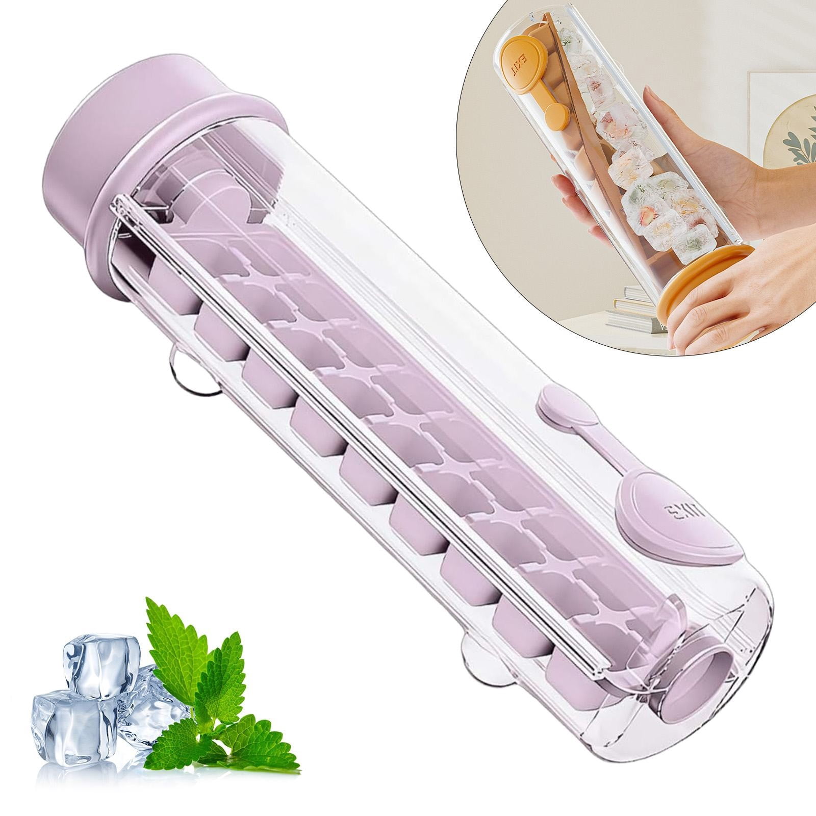 One Glass Ice Maker, One Hand Press Ice Cube Tray, Portable Glass Ice Maker with Storage Container,Press Ice Tray Mold, Square Ices Tray Cup for Whiskey, Cocktails, Coffee, Home Crafts