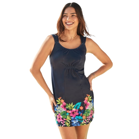 Swim 365 Women's Plus Size Smocked Swim Dress Set