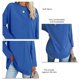 thumbnail image 3 of Camiseta holgada de manga larga con hombros descubiertos, cuello redondo, tejido ligero y suave y transpirable, Top de gran tamaño para mujer, azul XXL, 3 of 4