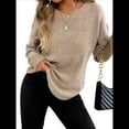 thumbnail image 3 of Suéter de Cuello Redondo para Mujer, Informal, Holgado, Cálido, Suave, Liso, de Larga, para Otoño e Invierno, Jersey de Punto. Albaricoque XL, 3 of 10