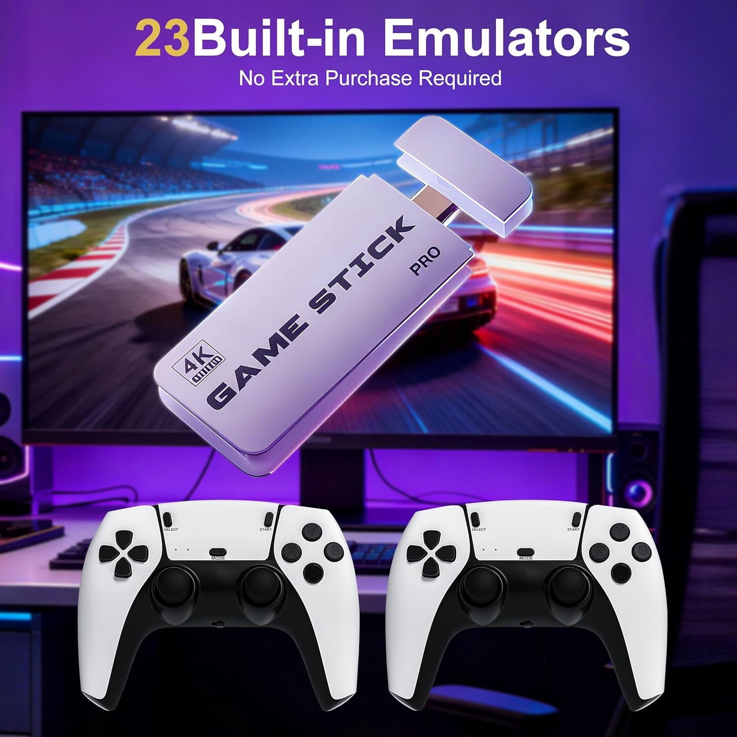 2026 Upgraded Gaming Console,40000+Games and 23 Emulators,128GB , Plug and Play 4K HD HDMI TV Game Stick, with Dual 2.4G Wireless Controllers