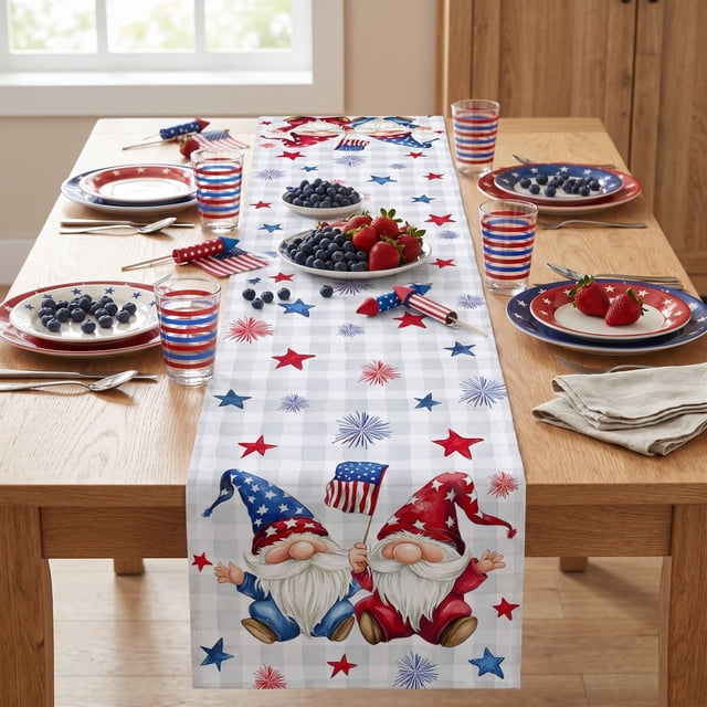 Uklsqma Independence Day Patriotic Table Runner, Multicolor Linen Table Linen Decor, 183 x 33 cm, for Dining Table Home Party Decoration