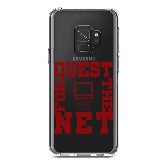 DistinctInk Clear Shockproof Hybrid Case for Samsung Galaxy S9 (5.8" Screen) - TPU Bumper Acrylic Back Tempered Glass Screen Protector - Quest For The Net Basketball