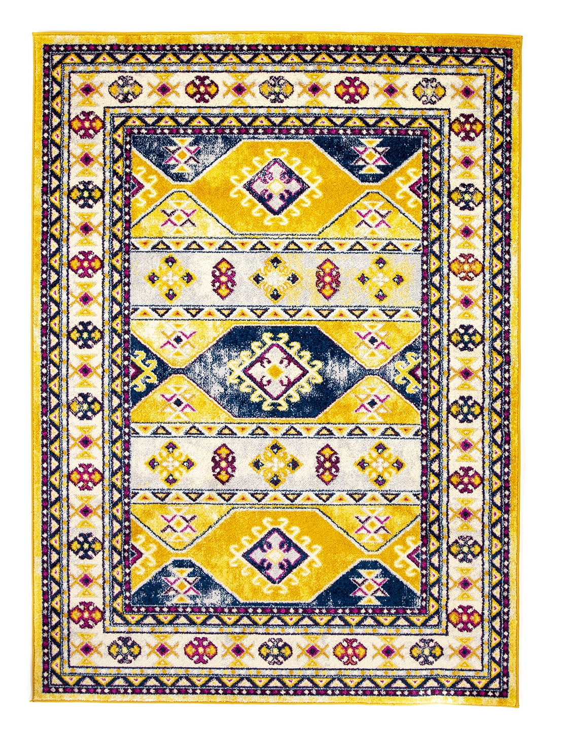 Bohemi 5x7 Traditional Bordered Boho Rug 5' 3" x 7' 3" Yellow Colorful