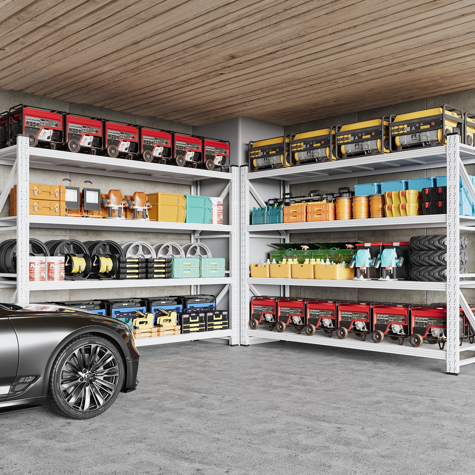 AUHUP 4-Tier Garage Storage Shelves 7000LBS Heavy Duty Metal Shelving 79" W Shelving Unit for Warehouse,Basement Industrial,Commercial Utility Rack Shelf, White, 79"H x 79"W x 24"D