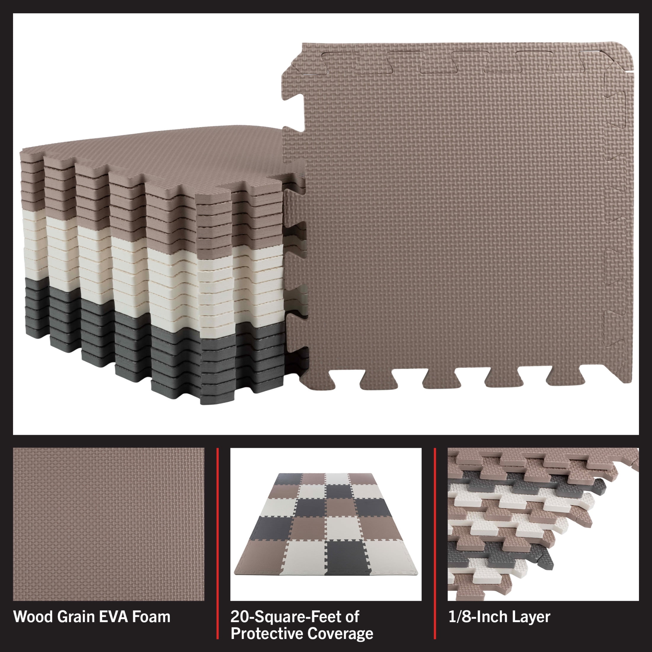 Stalwart Neutral White Brown Foam Interlocking Floor Mats 20 Sq Coverage Area Interlocking 20 Pack