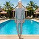 thumbnail image 5 of Traje de baño de 2 piezas para mujer, traje de baño de verano hawaiano con estampado conservador de manga larga, top de bikini, falda, pantalones y gorro de natación para niños. Conjunto de tres pieza, 5 of 7