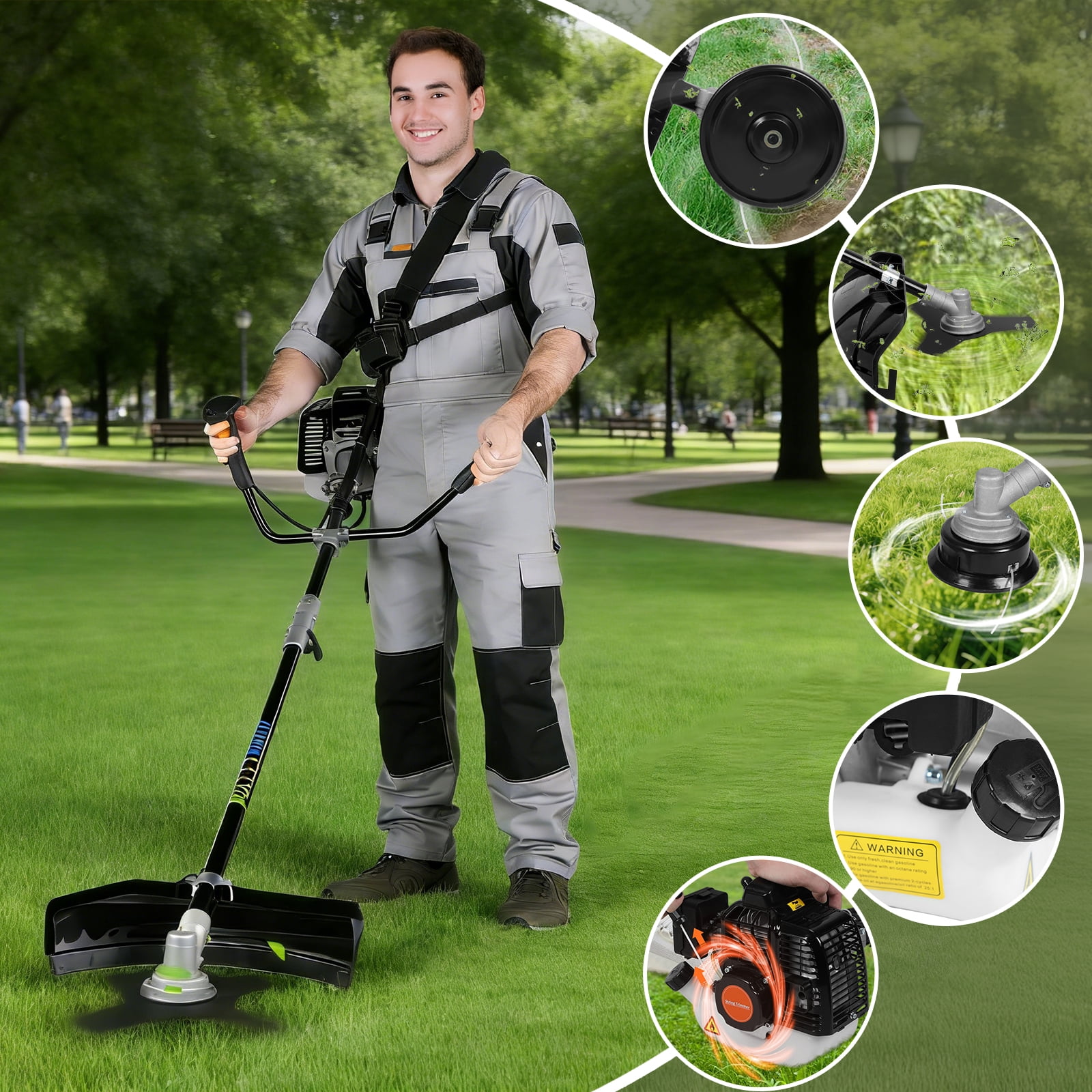 AurumEdge Weed Wacker Gas Powered, 52cc 2 Cycle Weed Eater (Engine Model: 1E44F-E), Powerful Cordless String Trimmer, 18-Inch Cutting Path, Brush Cutter